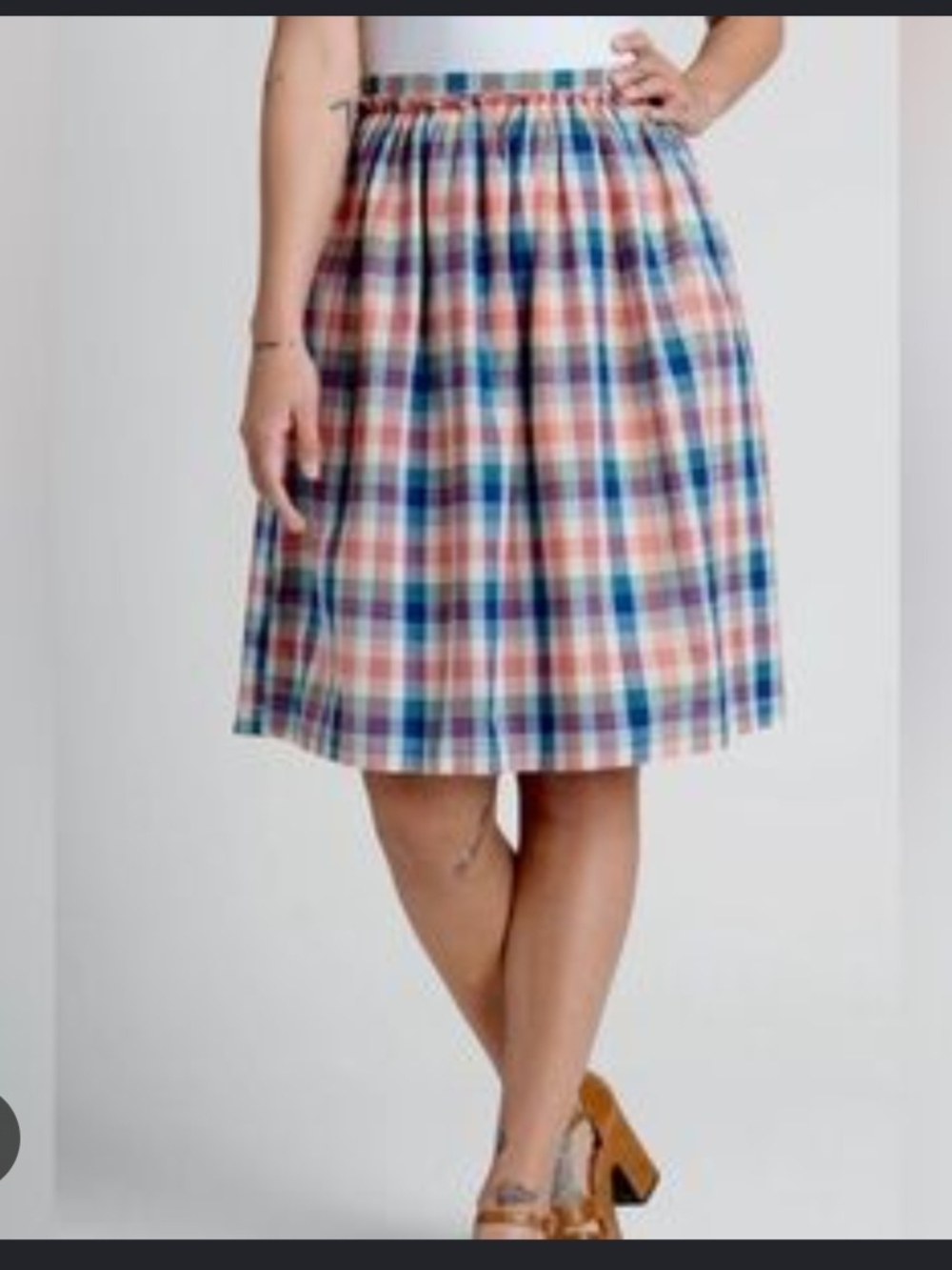 ModCloth Plaid Gathered A-Line Skirt in Blue & Pink